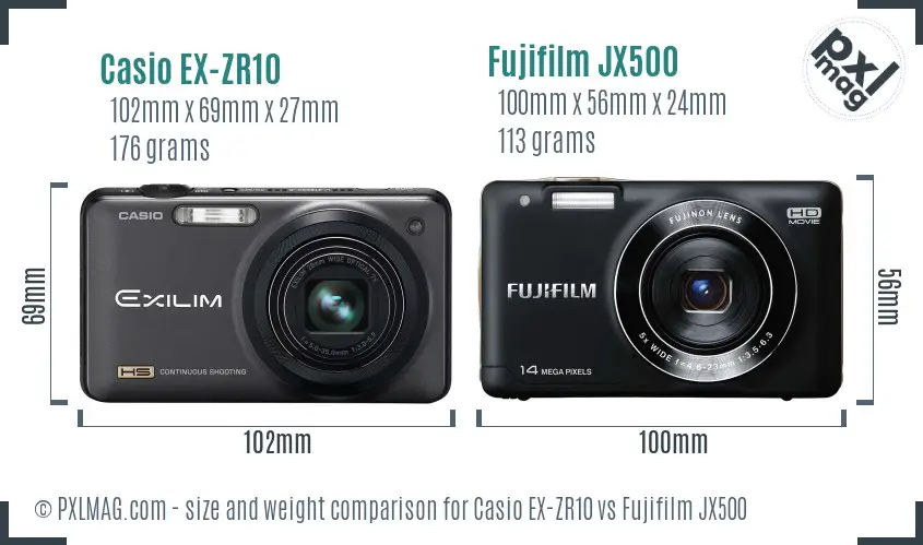 Casio EX-ZR10 vs Fujifilm JX500 size comparison Casio EX-ZR10 vs Fujifilm JX500 size comparison