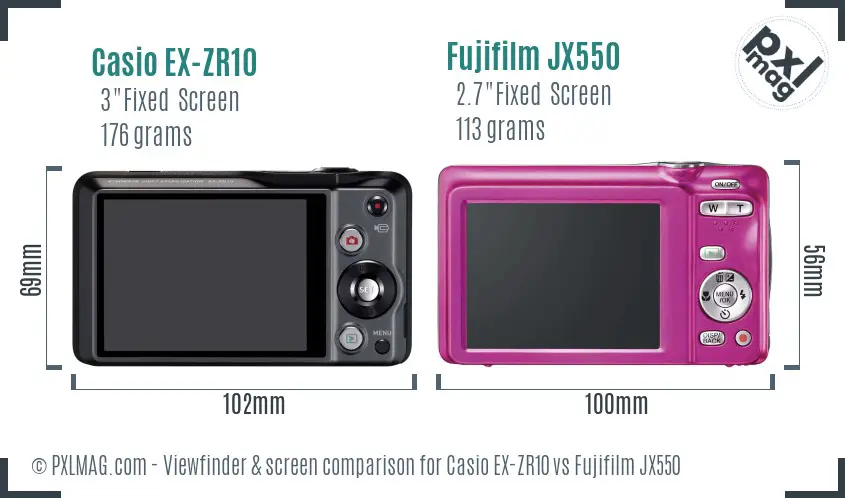 Casio EX-ZR10 vs Fujifilm JX550 Screen and Viewfinder comparison
