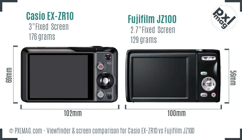 Casio EX-ZR10 vs Fujifilm JZ100 Screen and Viewfinder comparison
