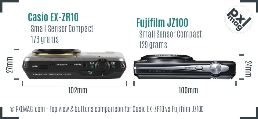 Casio EX-ZR10 vs Fujifilm JZ100 top view buttons comparison
