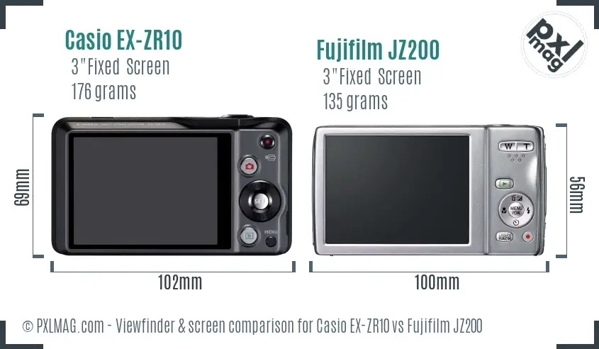 Casio EX-ZR10 vs Fujifilm JZ200 Screen and Viewfinder comparison