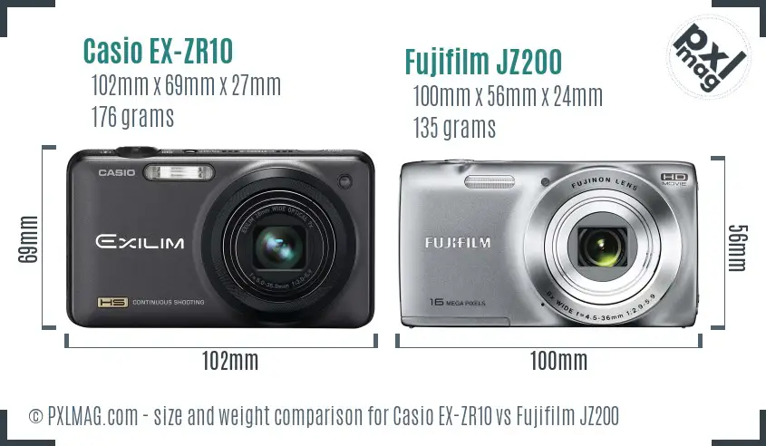 Casio EX-ZR10 vs Fujifilm JZ200 size comparison