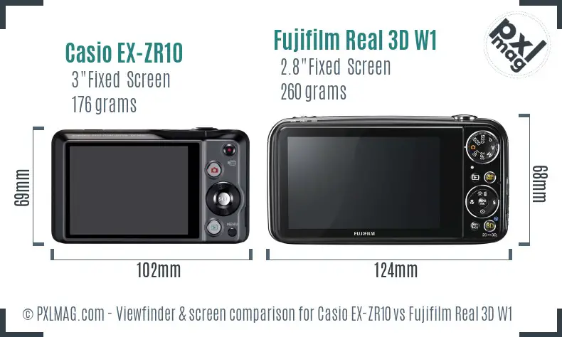 Casio EX-ZR10 vs Fujifilm Real 3D W1 Screen and Viewfinder comparison