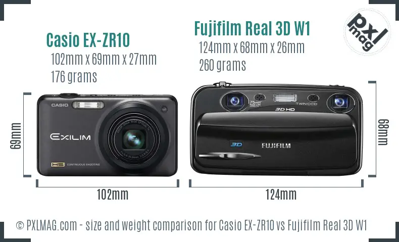 Casio EX-ZR10 vs Fujifilm Real 3D W1 size comparison