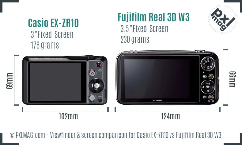 Casio EX-ZR10 vs Fujifilm Real 3D W3 Screen and Viewfinder comparison