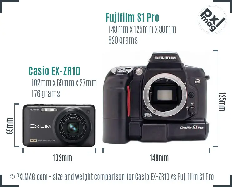 Casio EX-ZR10 vs Fujifilm S1 Pro size comparison Casio EX-ZR10 vs Fujifilm S1 Pro size comparison