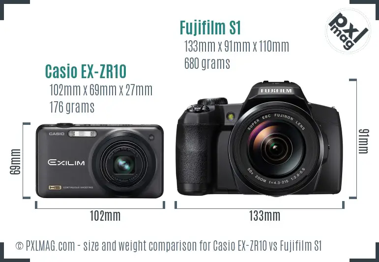 Casio EX-ZR10 vs Fujifilm S1 size comparison