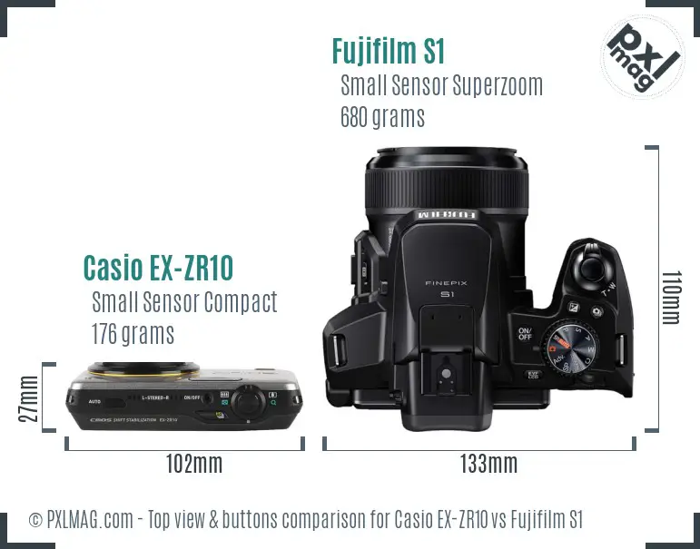 Casio EX-ZR10 vs Fujifilm S1 top view buttons comparison