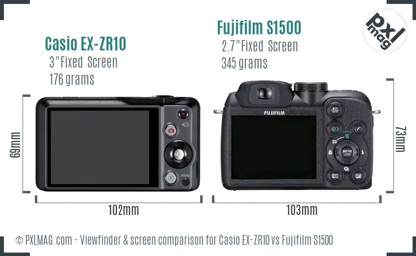 Casio EX-ZR10 vs Fujifilm S1500 Screen and Viewfinder comparison