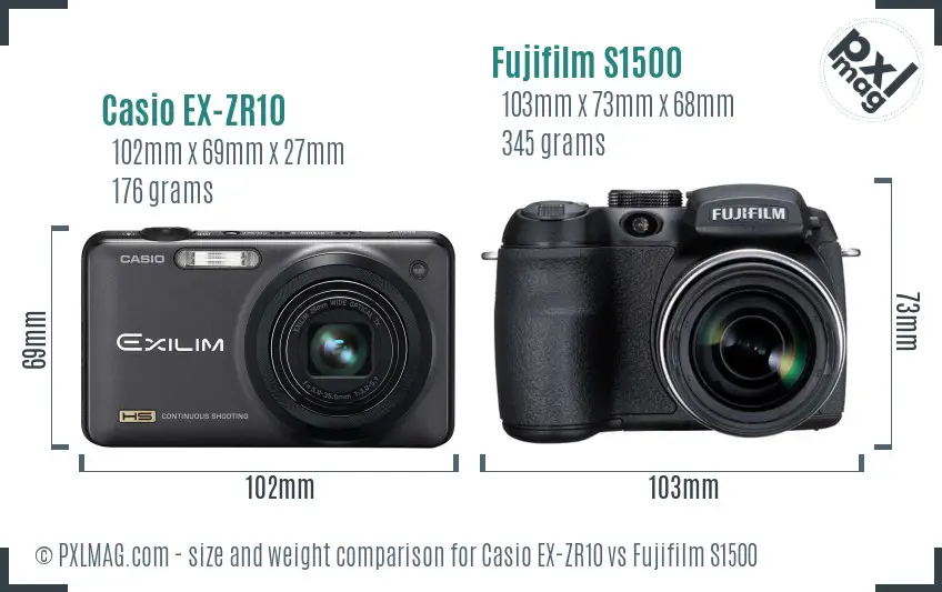 Casio EX-ZR10 vs Fujifilm S1500 size comparison