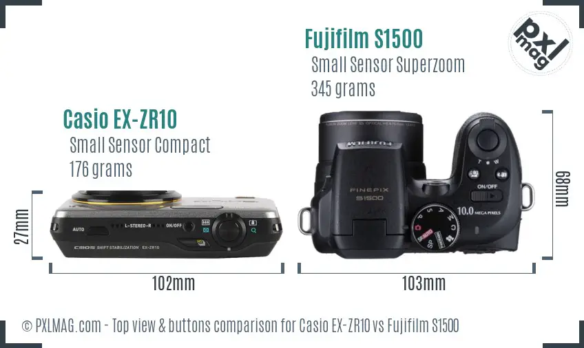 Casio EX-ZR10 vs Fujifilm S1500 top view buttons comparison