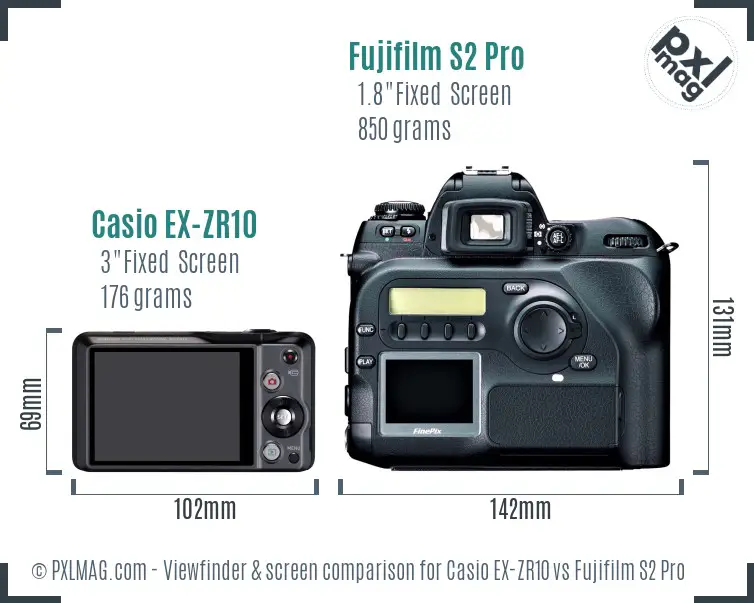 Casio EX-ZR10 vs Fujifilm S2 Pro Screen and Viewfinder comparison