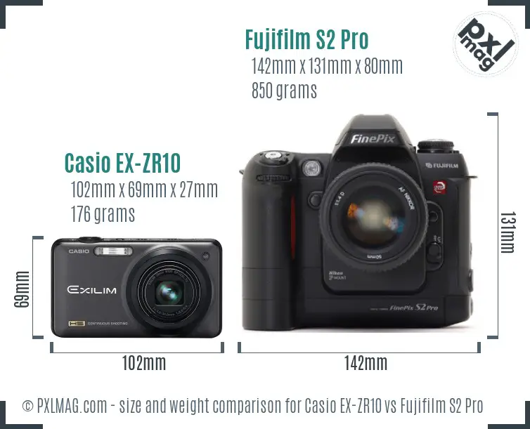 Casio EX-ZR10 vs Fujifilm S2 Pro size comparison