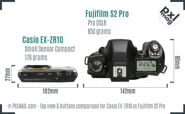 Casio EX-ZR10 vs Fujifilm S2 Pro top view buttons comparison