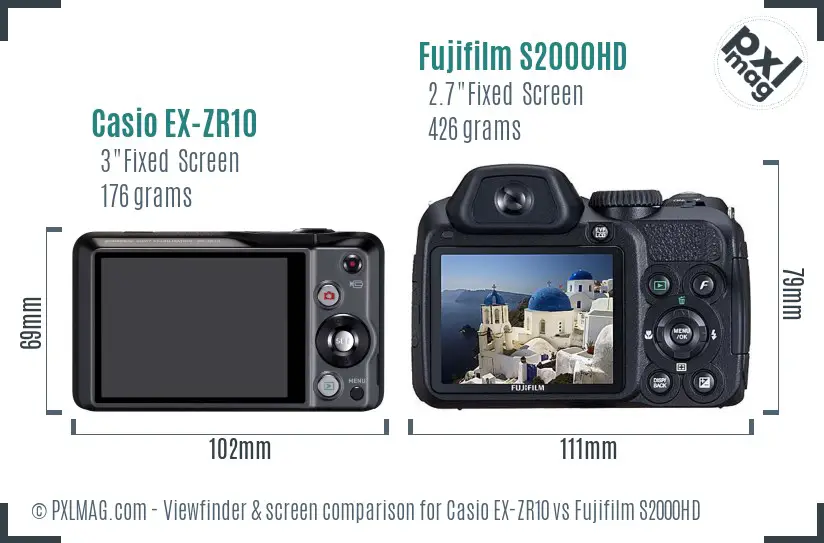 Casio EX-ZR10 vs Fujifilm S2000HD Screen and Viewfinder comparison