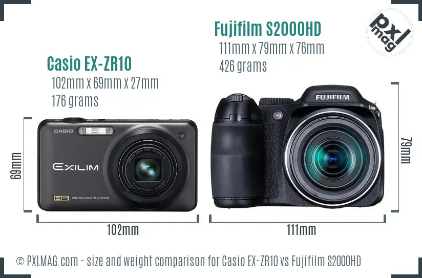 Casio EX-ZR10 vs Fujifilm S2000HD size comparison