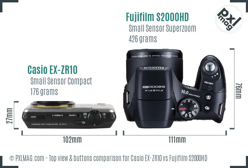 Casio EX-ZR10 vs Fujifilm S2000HD top view buttons comparison