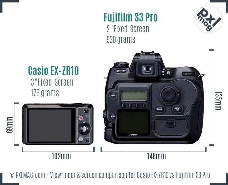 Casio EX-ZR10 vs Fujifilm S3 Pro Screen and Viewfinder comparison