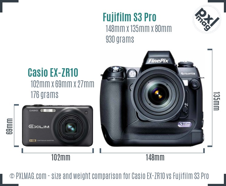 Casio EX-ZR10 vs Fujifilm S3 Pro size comparison