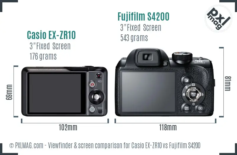 Casio EX-ZR10 vs Fujifilm S4200 Screen and Viewfinder comparison