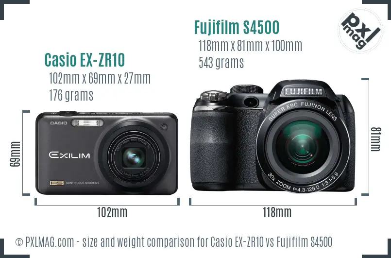 Casio EX-ZR10 vs Fujifilm S4500 size comparison