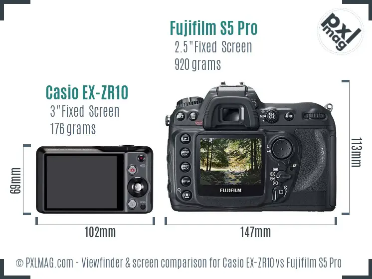 Casio EX-ZR10 vs Fujifilm S5 Pro Screen and Viewfinder comparison