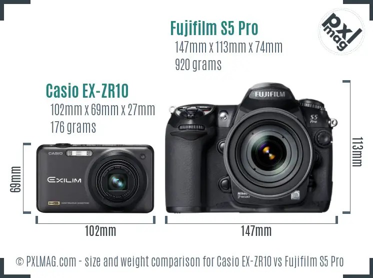Casio EX-ZR10 vs Fujifilm S5 Pro size comparison