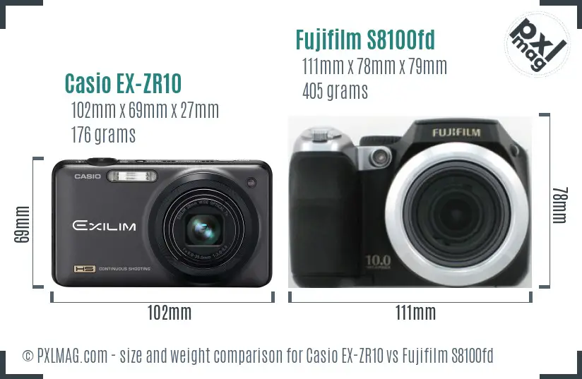 Casio EX-ZR10 vs Fujifilm S8100fd size comparison Casio EX-ZR10 vs Fujifilm S8100fd size comparison