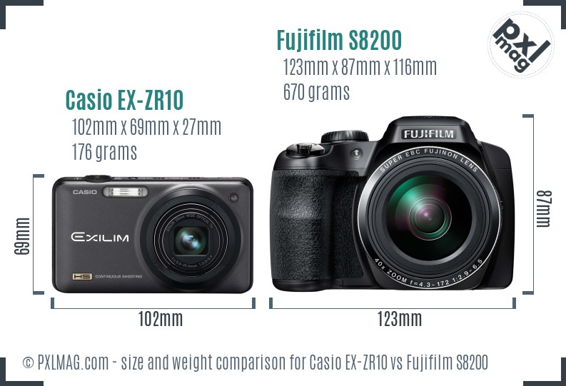 Casio EX-ZR10 vs Fujifilm S8200 size comparison