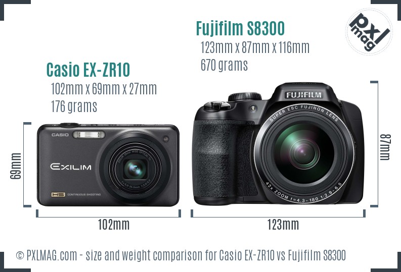 Casio EX-ZR10 vs Fujifilm S8300 size comparison