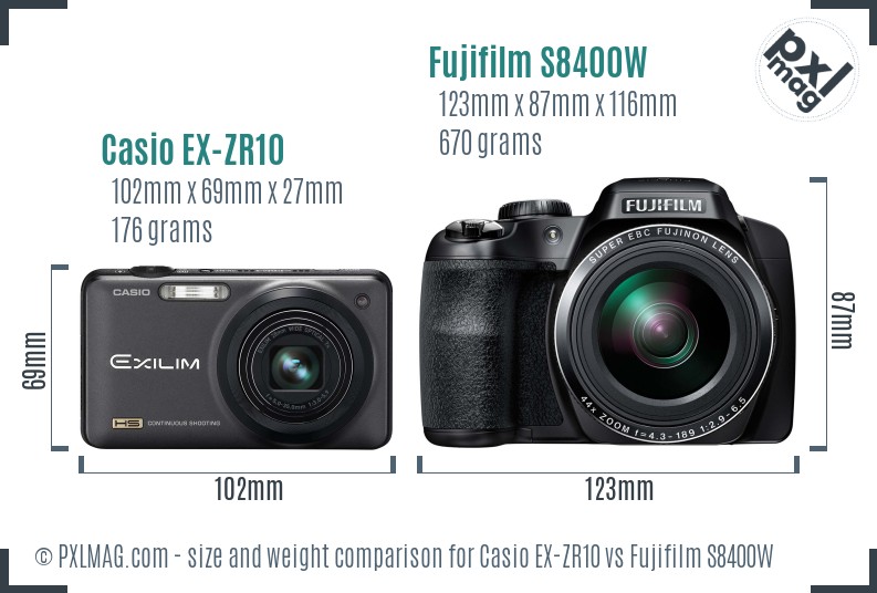 Casio EX-ZR10 vs Fujifilm S8400W size comparison