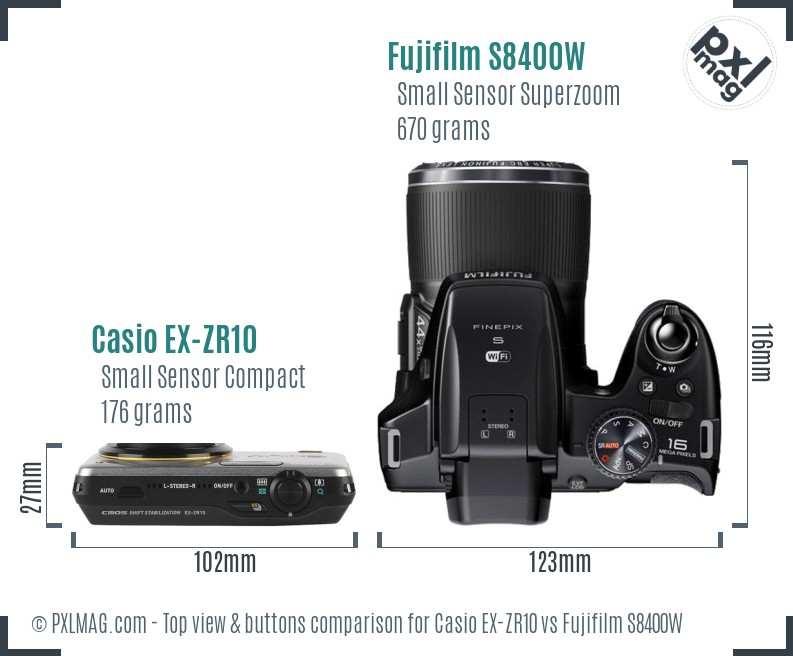 Casio EX-ZR10 vs Fujifilm S8400W top view buttons comparison