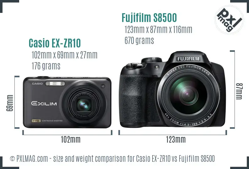 Casio EX-ZR10 vs Fujifilm S8500 size comparison Casio EX-ZR10 vs Fujifilm S8500 size comparison