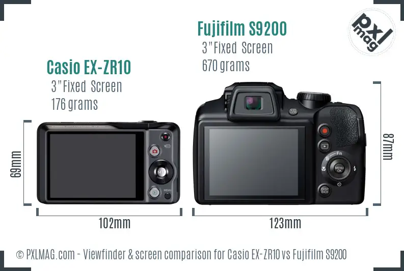 Casio EX-ZR10 vs Fujifilm S9200 Screen and Viewfinder comparison