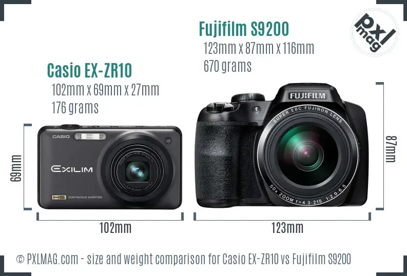 Casio EX-ZR10 vs Fujifilm S9200 size comparison