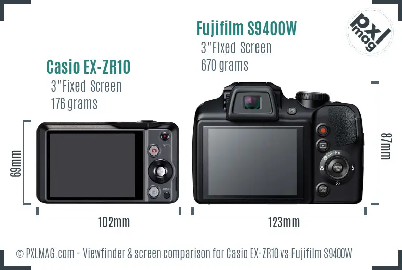 Casio EX-ZR10 vs Fujifilm S9400W Screen and Viewfinder comparison