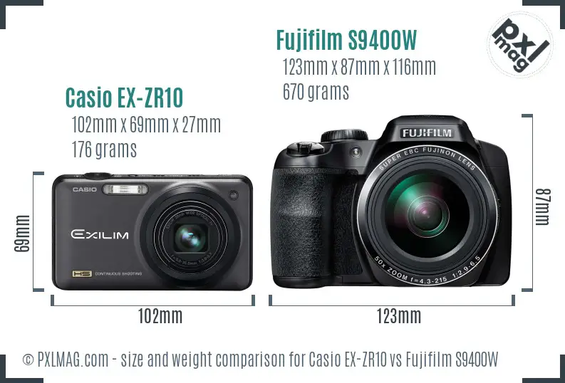 Casio EX-ZR10 vs Fujifilm S9400W size comparison