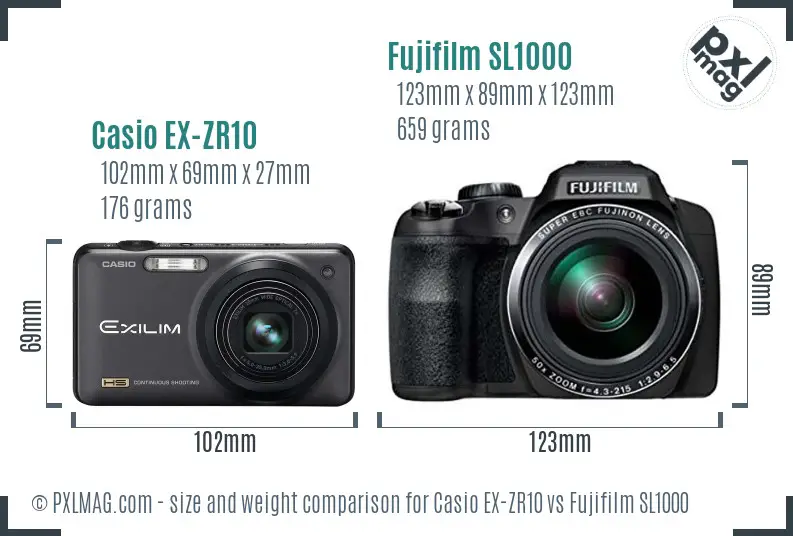 Casio EX-ZR10 vs Fujifilm SL1000 size comparison
