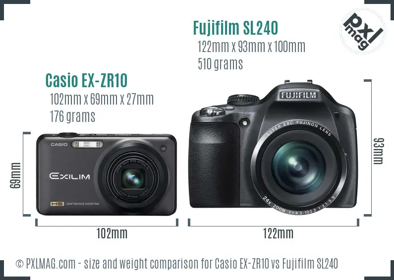 Casio EX-ZR10 vs Fujifilm SL240 size comparison Casio EX-ZR10 vs Fujifilm SL240 size comparison