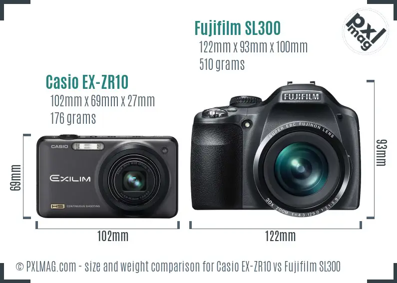 Casio EX-ZR10 vs Fujifilm SL300 size comparison