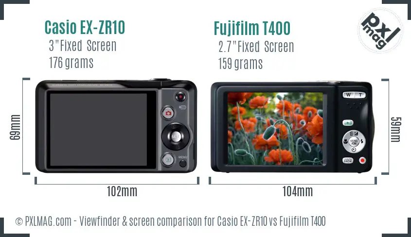 Casio EX-ZR10 vs Fujifilm T400 Screen and Viewfinder comparison