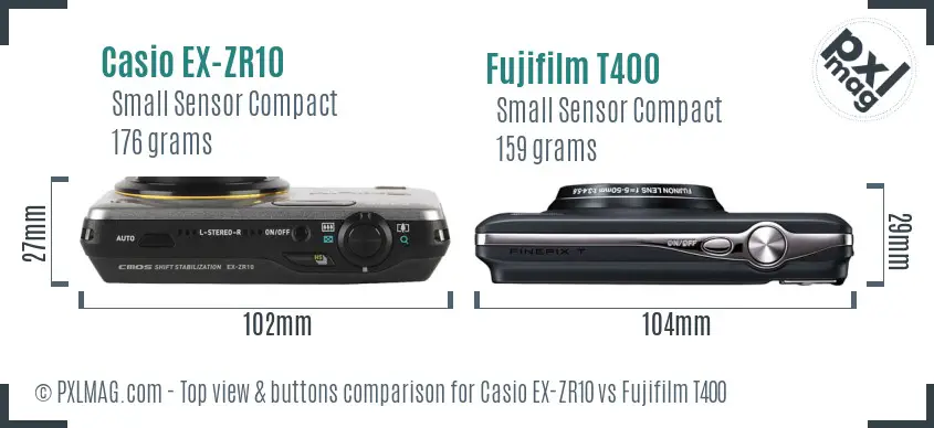 Casio EX-ZR10 vs Fujifilm T400 top view buttons comparison