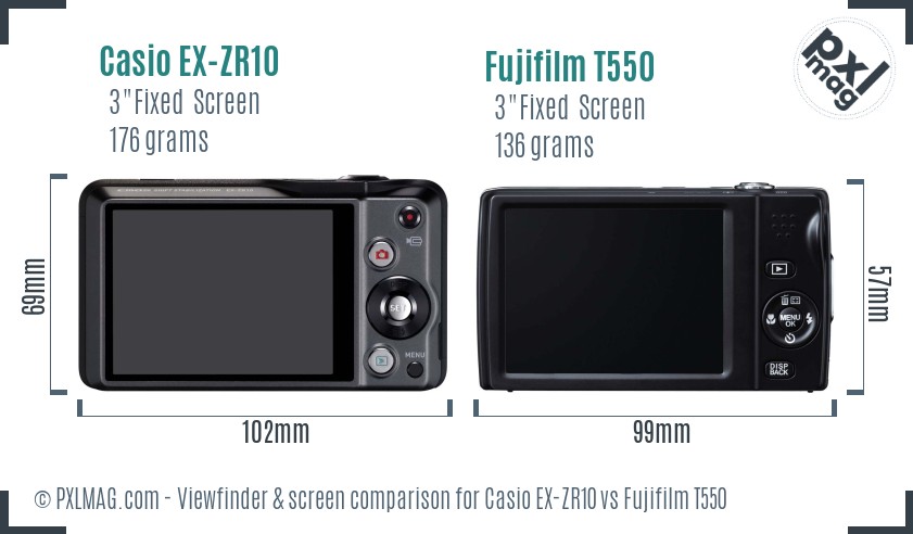 Casio EX-ZR10 vs Fujifilm T550 Screen and Viewfinder comparison