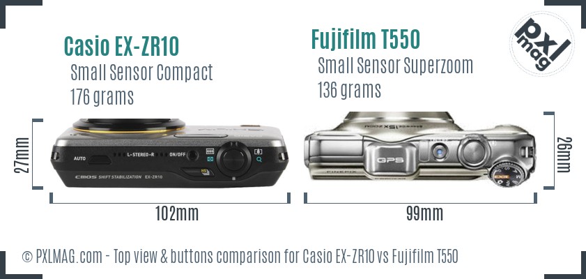 Casio EX-ZR10 vs Fujifilm T550 top view buttons comparison