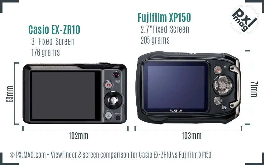 Casio EX-ZR10 vs Fujifilm XP150 Screen and Viewfinder comparison