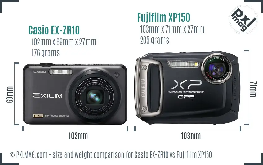 Casio EX-ZR10 vs Fujifilm XP150 size comparison