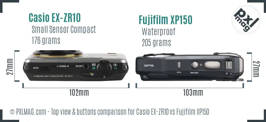 Casio EX-ZR10 vs Fujifilm XP150 top view buttons comparison