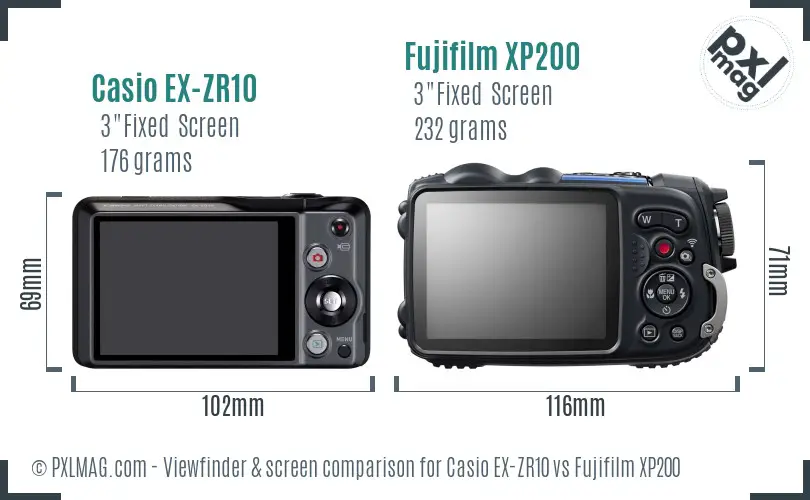 Casio EX-ZR10 vs Fujifilm XP200 Screen and Viewfinder comparison