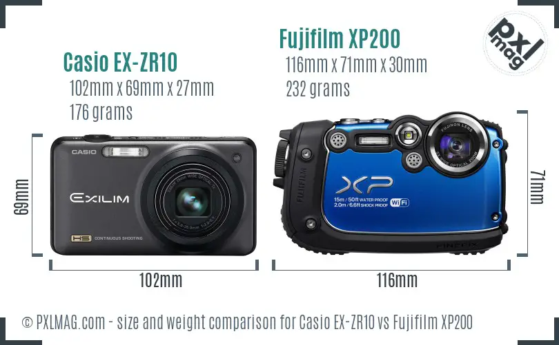 Casio EX-ZR10 vs Fujifilm XP200 size comparison