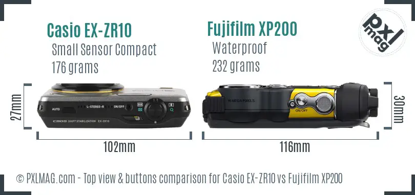 Casio EX-ZR10 vs Fujifilm XP200 top view buttons comparison